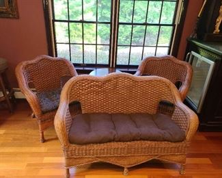 Wicker Chairs and Love Seat with Wooden Table