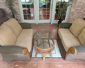 Wicker Sofas and Glass Wicker Coffee Table