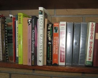 Fly fishing books, vintage cookbooks and VHS