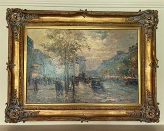 Vtg Street Scene Oil Painting