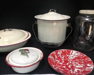 Vtg White Enamel Items