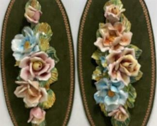 ceramic flowers wall hanging vintage