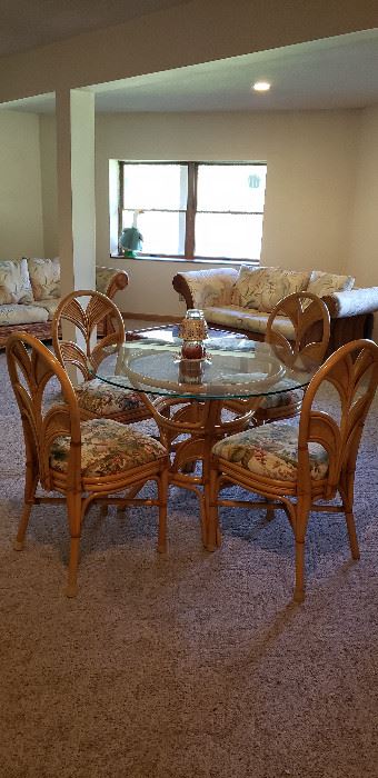 Bamboo glass top table w/4 chairs