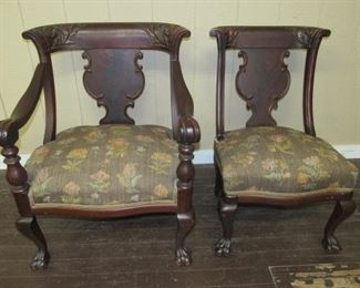 Mahogany Parlor Chairs w/Claw Feet