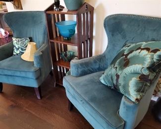 furniture Blue winged back chairs