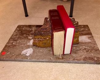 Large (heavy) stone platform and natural stone bookends; many books available!