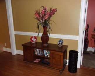 Console Cabinet, Collector Plates, Large Vase w/Floral