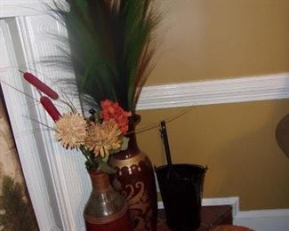 Vases w/Floral, Coal Bucket w/Shovel