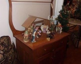 Antique Oak Washstand, Nativity Scene