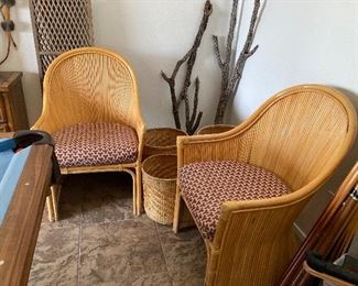 rattan chairs, baskets, screen