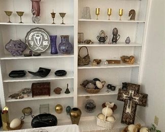 brass, wood, shells, ostrich and emu, etc.