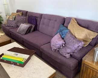purple sectional sofa, and my coffee up