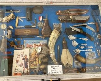 pocket knives, powder horns, Reed and Barton Francis I, etc. 