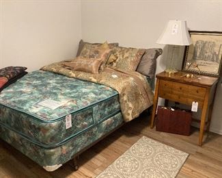 queen mattress, springs, frame, reversible comforter set