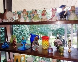 Much glassware and china. Figurines, perfumes