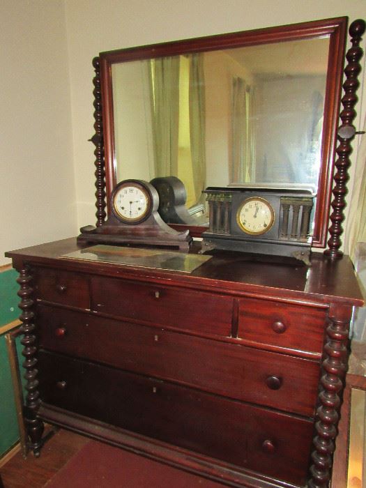 Beautiful Empire Dresser and Mirror, Sessions Clock