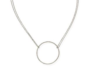 2076
A Diamond Circle Necklace
14k white gold
Set with full-cut round diamonds, totaling 1.1cts and graded G-H color and VS clarity
15" L x 1.5" H
7.35 grams
Estimate: $600 - $800