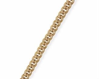 2105
An Italian Curb Link Bracelet
14k yellow gold
Designed with granulated curbed links
7.5" L x .5" W
38 grams
Estimate: $1,000 - $1,500