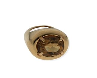 2113
A Modern Citrine Ring
14k yellow gold
Designed with a sculptured setting centering an oval-cut citrine gauged at approximately 7.35cts
Ring size: 6
14.5 grams
Estimate: $500 - $700