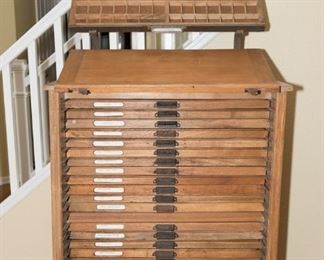 Hamilton Mfg Oak Letterpress Cabinet With Top Tray