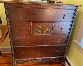 Hand-painted vintage highboy dresser