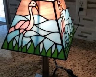 Stained glass flamingo lamp metal base 16" tall