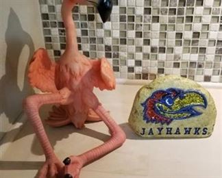 Flamingo 10" tall and small KU rock 4" tall