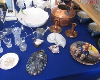 Copper Collectibles, Assorted Glass Pieces, Animal Figurines & Decorative Plate