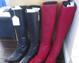 Italian Red Boots, Size 38 by Giuseppe Zanotti         Italian Black Boots, Size 38 1/2 by Vero Cuoio