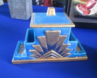 Art Deco-Style Cigarette Box with Lid - Antique 1930's Crackle Glaze Finish II5668 - Fantastic Art Pottery