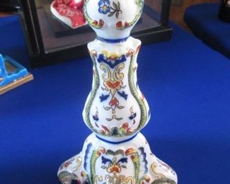 Highly Decorated French Porcelain Candlestick, Signed "Rouen" 676