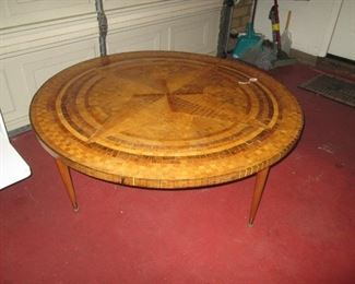 MCM Inlayed Wood Coffee Table, 49" Round