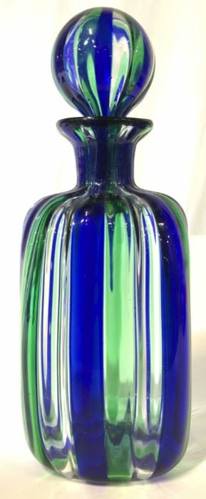 Art Glass Perfume Bottle W Stripe Detail
