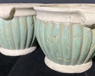 Pr Vntg NORCAL Signed Stoneware Outdoor Planters
