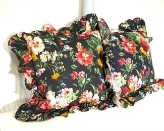 Pr RALPH LAUREN Black Floral Ruffled Pillows
