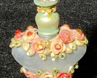 Bejeweled Heart Form Glass Perfume Bottle
