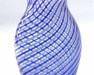 Artist Signed Blue Striped Glass Vase
