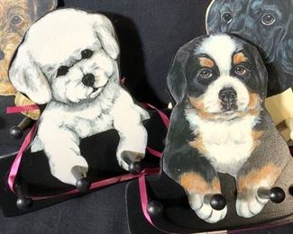 Set 7 Hand Painted Dog Wall Peg Hooks, New
