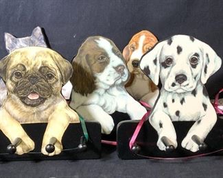 Set 7 Hand Pinted Puppy and Kitten Peg Hooks, New
