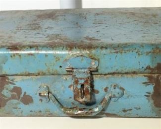 Vintage Painted Blue Metal Tool Box
