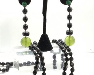 Jet Bead Necklace & Earring Set, 3 pc Costume
