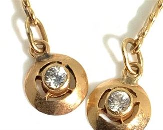 Vntg Dangle Drop 14K Gold Quartz Crystal Earrings
