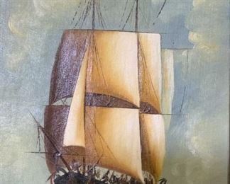 Signed Oil on Canvas Ship Artwork
