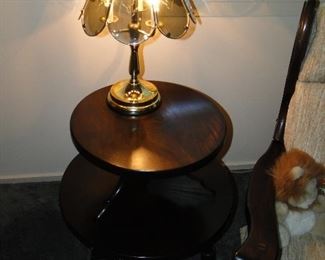 Two tier wood Table $40, lamp $25