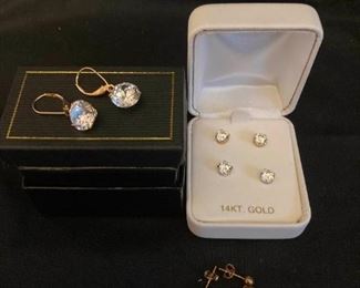 14k Gold Posts with CZ Gold Tones, Solitaire Earrings,  More