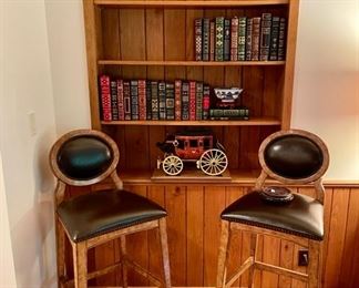 Set of Six Leather Bar Stools along with Collection of Franklin Library Books (Franklin Mint)
