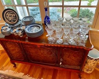Baccarat Stemware, "Canton" China by Mottahedeh, and Vintage Serving Cabinet
