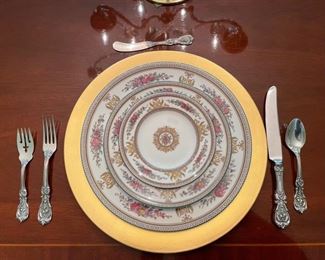 Wedgwood China, Chargers, and Francis the First Sterling Flatware (5 piece place settings), and more...