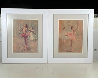 PAIR FRIED PAL BALLERINA PRINTS | Each in a white frame under glass; overall 21 x 18 in. 