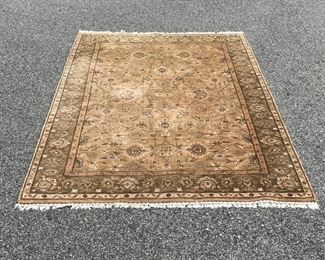 GEOMETRIC WOOL RUG | Beige and brown [minor fading but otherwise in very good condition]; 9 ft. x 6 ft. 